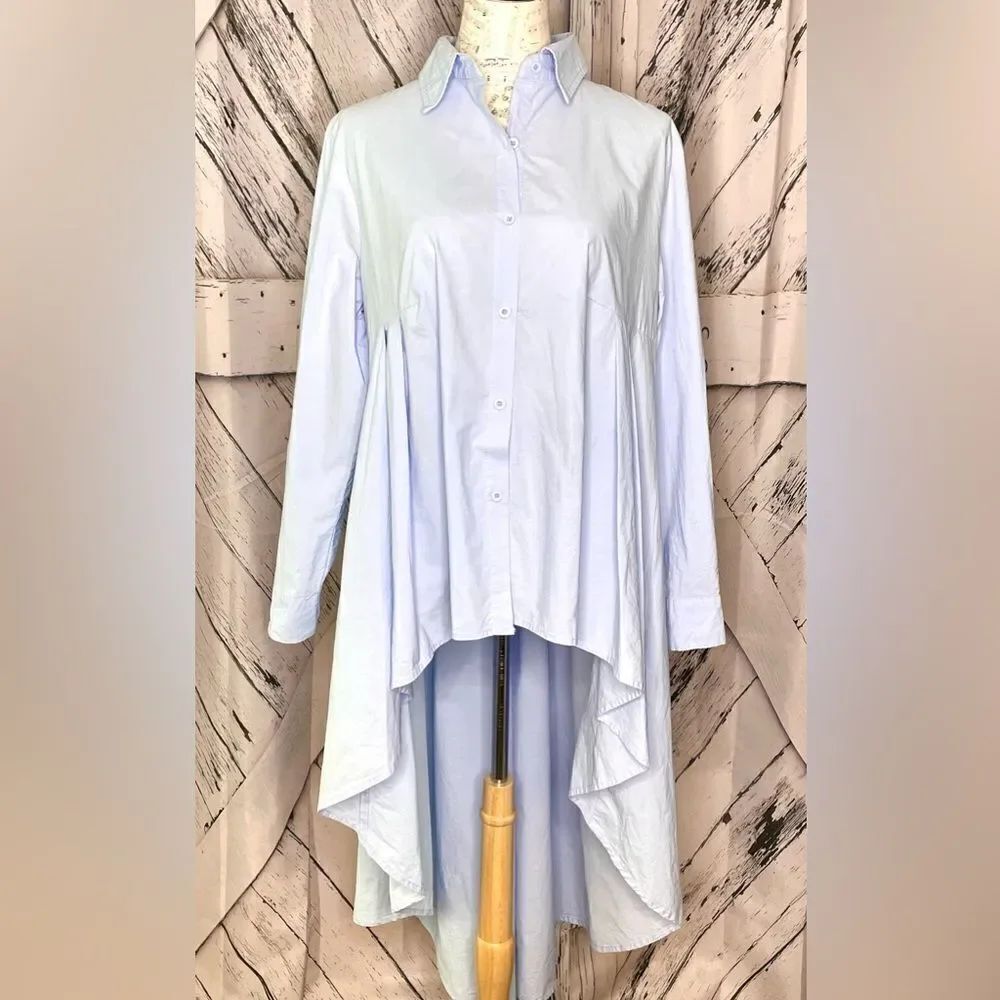 High Low Button Down Oxford Shirt Oversized Blue S Runs Big